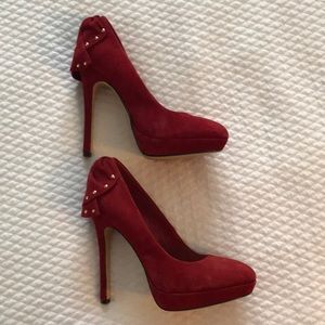 Red suede platform heels
